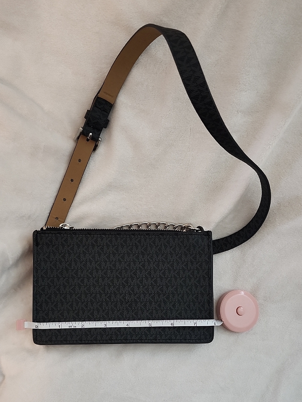 Michael Kors Black Monogram Crossbody with Chain Accent